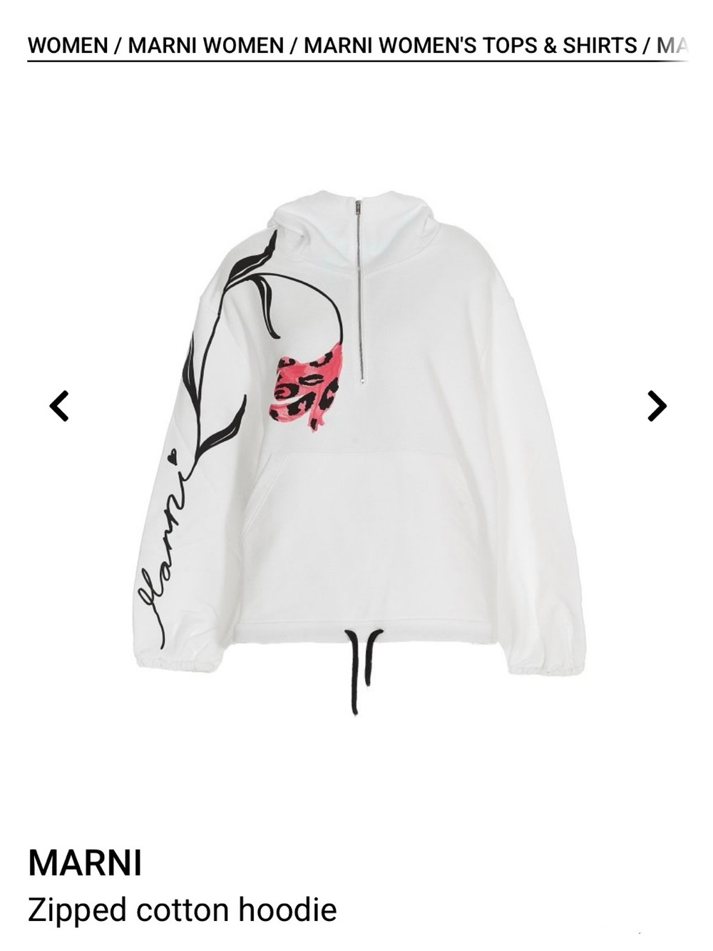 Marni White Half-Zip Hoodie with Pink Floral and Black Graphic